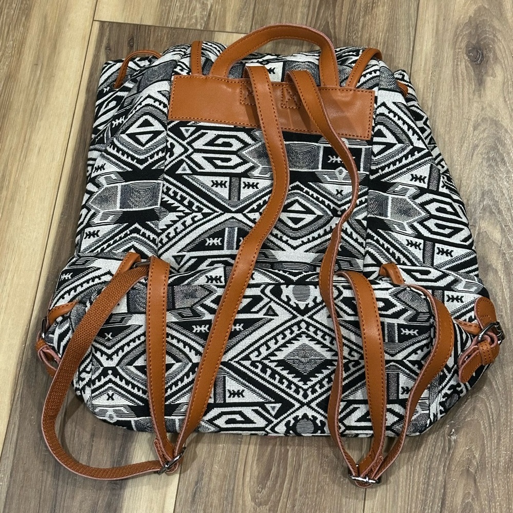 Aztec Patterned Black & White Backpack With Faux … - image 2